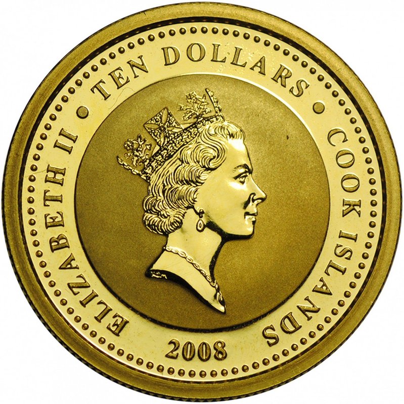 Монета 10 долларов 2008 Лебеди Любовь бесценна Острова Кука