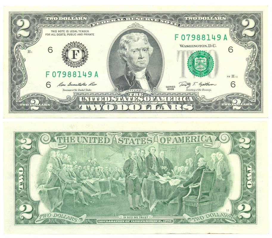 Банкнота 2 доллара 2009 США