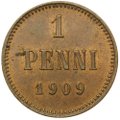 Монета 1 пенни 1909 Русская Финляндия UNC