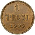Монета 1 пенни 1909 Русская Финляндия UNC