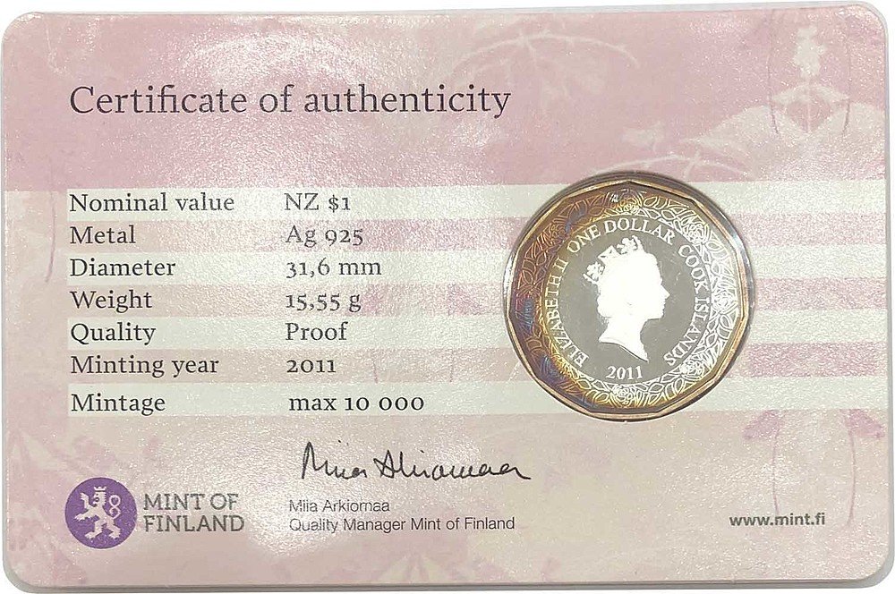 Монета 1 доллар 2011 Розы Острова Кука