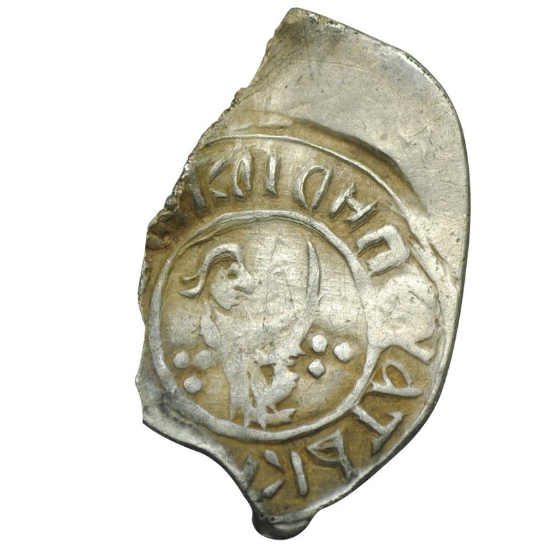 Монета Денга Дмитрий Иванович Донской или Василий Дмитриевич (анонимная) Великое княжество Московское 1390 - 1410 (?) Воин с саблей / арабская легенда