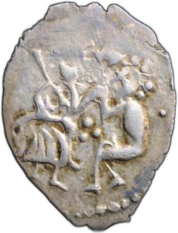 Монета Денга 1420-1478 Легенда | Князь сидит, Д Новгород