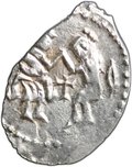 Монета Денга 1420-1478 Легенда в кресте | Князь сидит, крест в центре Новгород