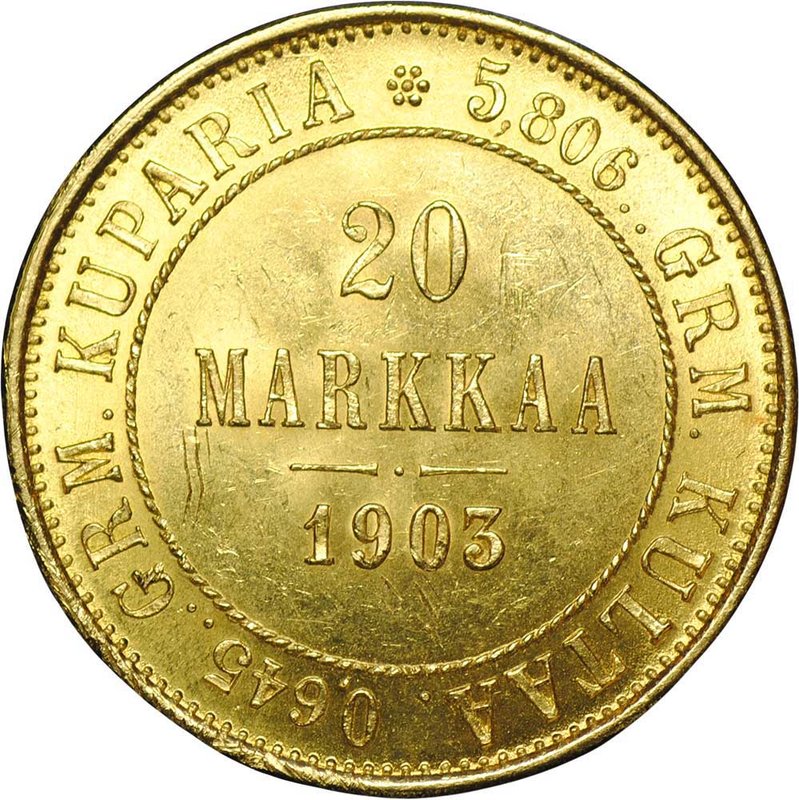 Монета 20 марок 1903 L Русская Финляндия