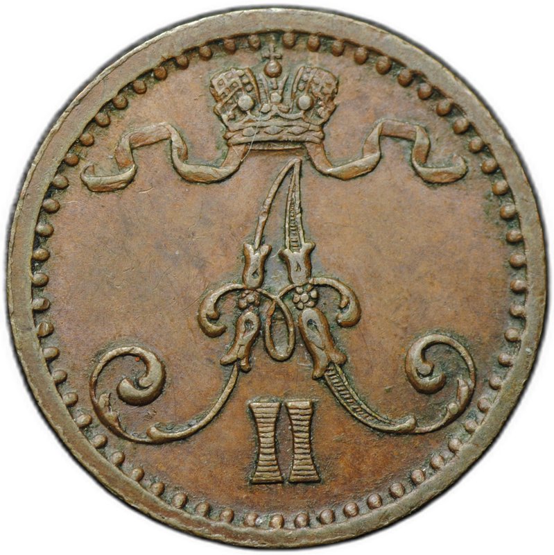 Монета 1 пенни 1871 Русская Финляндия
