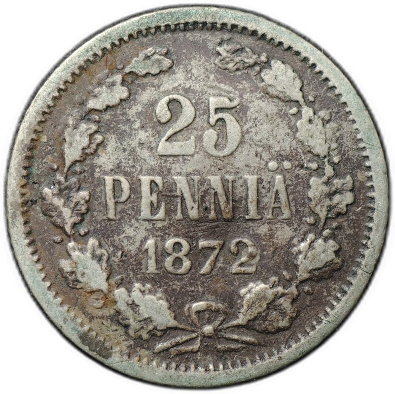Монета 25 пенни 1872 S Для Финляндии