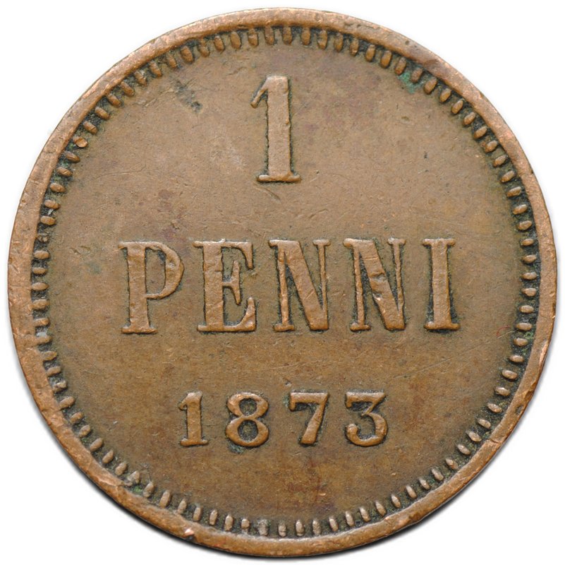 Монета 1 пенни 1873 Русская Финляндия