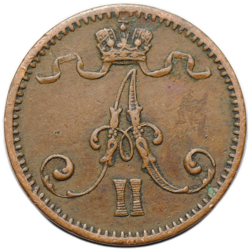 Монета 1 пенни 1873 Русская Финляндия