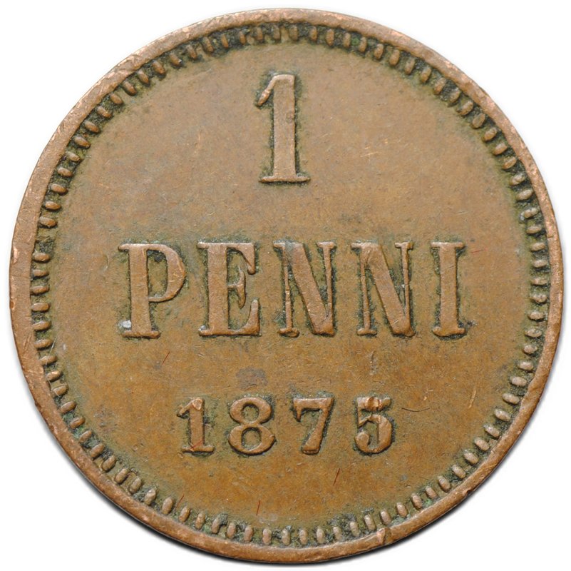 Монета 1 пенни 1875 Русская Финляндия