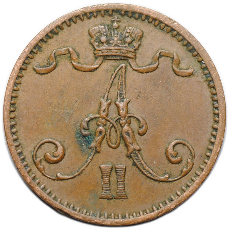 Монета 1 пенни 1875 Русская Финляндия