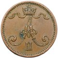 Монета 1 пенни 1875 Русская Финляндия