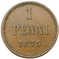 Монета 1 пенни 1875 Русская Финляндия