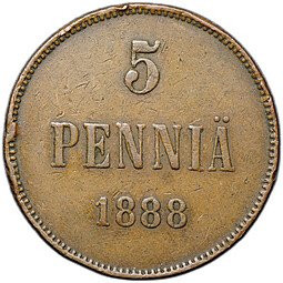 фото для Монета 5 пенни 1888 Русская Финляндия Аверс