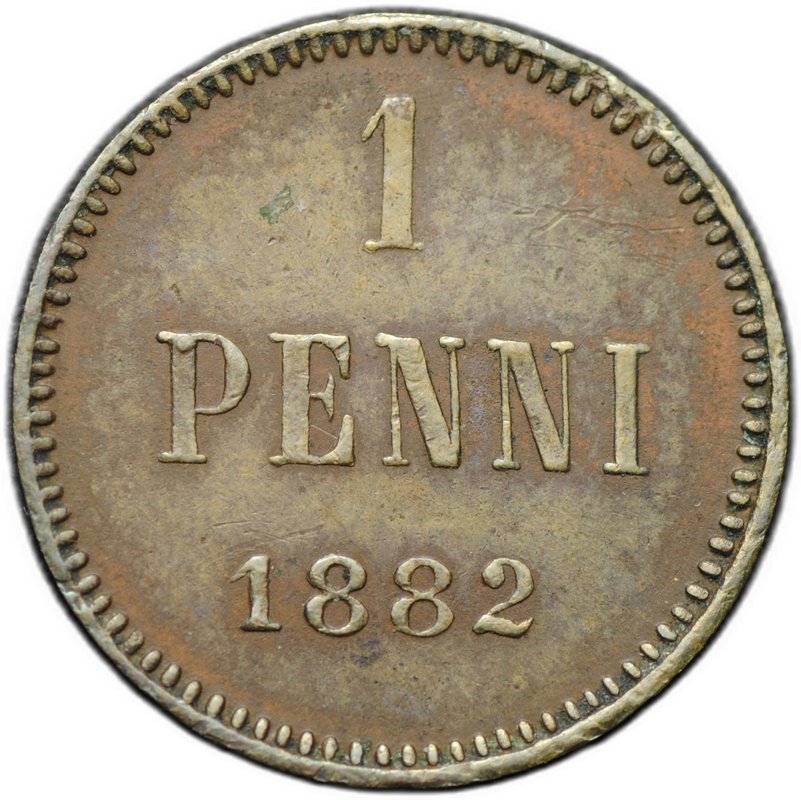 Монета 1 пенни 1882 Русская Финляндия