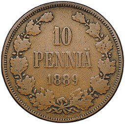 фото для Монета 10 пенни 1889 Русская Финляндия Аверс