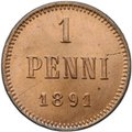Монета 1 пенни 1891 Русская Финляндия