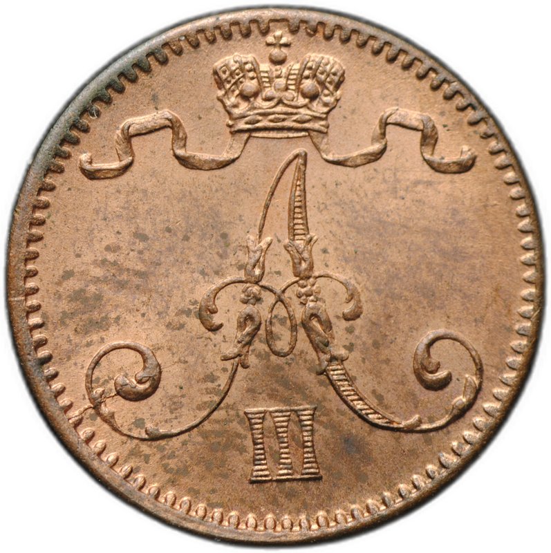 Монета 1 пенни 1891 Русская Финляндия