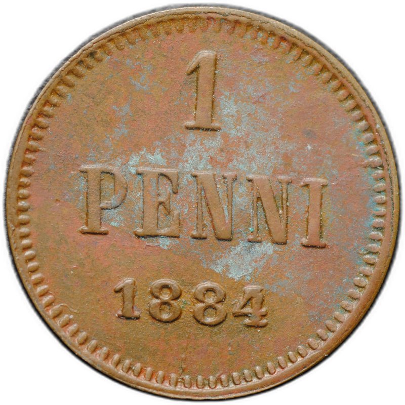Монета 1 пенни 1884 Русская Финляндия