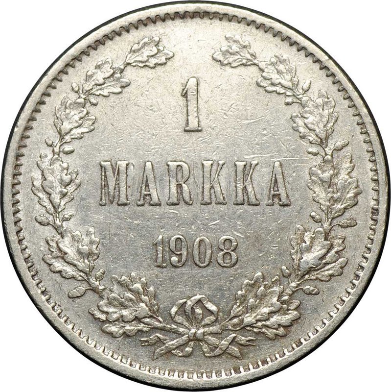 Монета 1 марка 1908 L Русская Финляндия