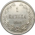 Монета 1 марка 1908 L Русская Финляндия