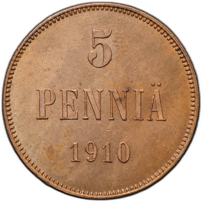 Монета 5 пенни 1910 Русская Финляндия