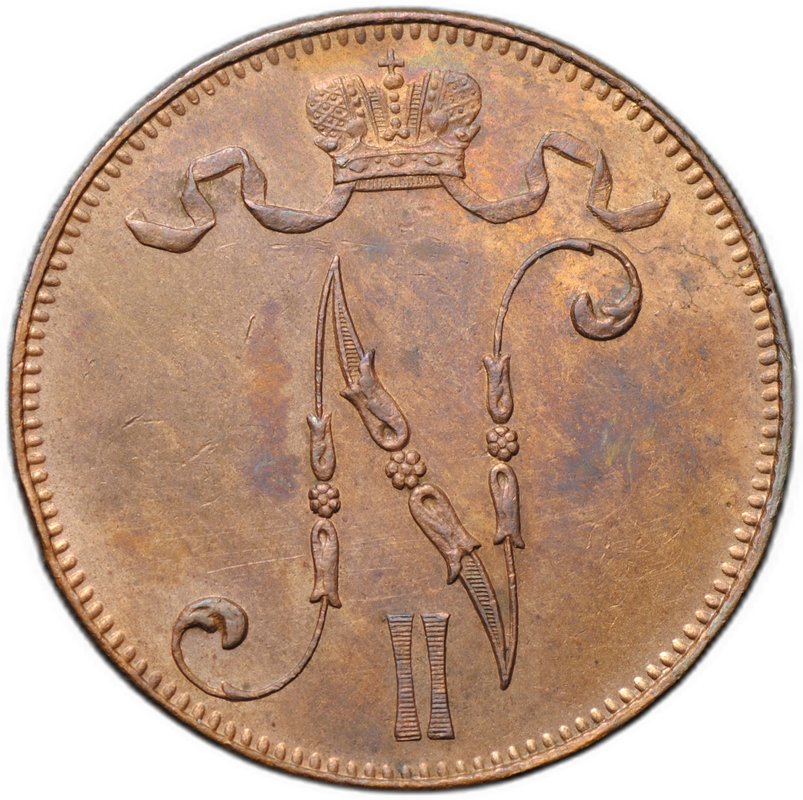 Монета 5 пенни 1910 Русская Финляндия