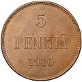 Монета 5 пенни 1910 Русская Финляндия