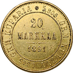 Монета 20 марок 1891 L Русская Финляндия
