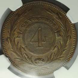 Монета 4 сантима 1869 H Уругвай