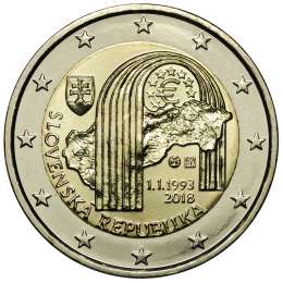 Монета 2 евро 2018 Словения 25 лет Словацкой Республике