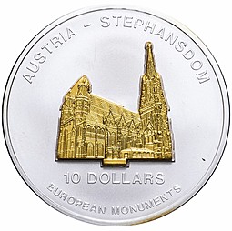 Монета 10 долларов 2005 Собор Святого Стефана в Вене Австрия Науру