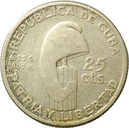 Монета 25 сентаво 1953 100 лет со дня рождения Хосе Марти Куба