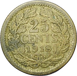 Монета 25 центов 1918 Нидерланды