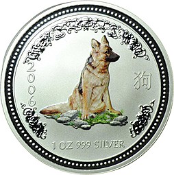 Монета 1 доллар 2006 Год Собаки Лунар цветная Австралия