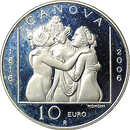 Монета 10 евро 2006 Антонио Канова Три Грации Сан-Марино