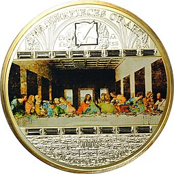 Монета 20 долларов 2008 Леонардо да Винчи Тайная вечеря Шедевры Искусства Острова Кука