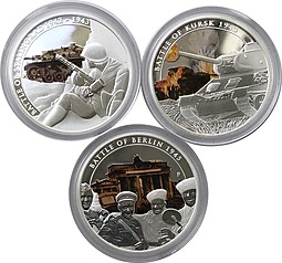 Набор монет 1 доллар 2010 Сражения Великой Отечественной войны ВОВ Тувалу