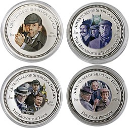 Монета 2 доллара 2007 Приключения Шерлока Холмса Остров Кука