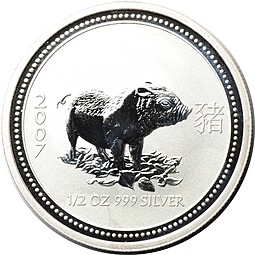 Монета 50 центов 2007 Год Свиньи Лунар Лунный календарь Австралия