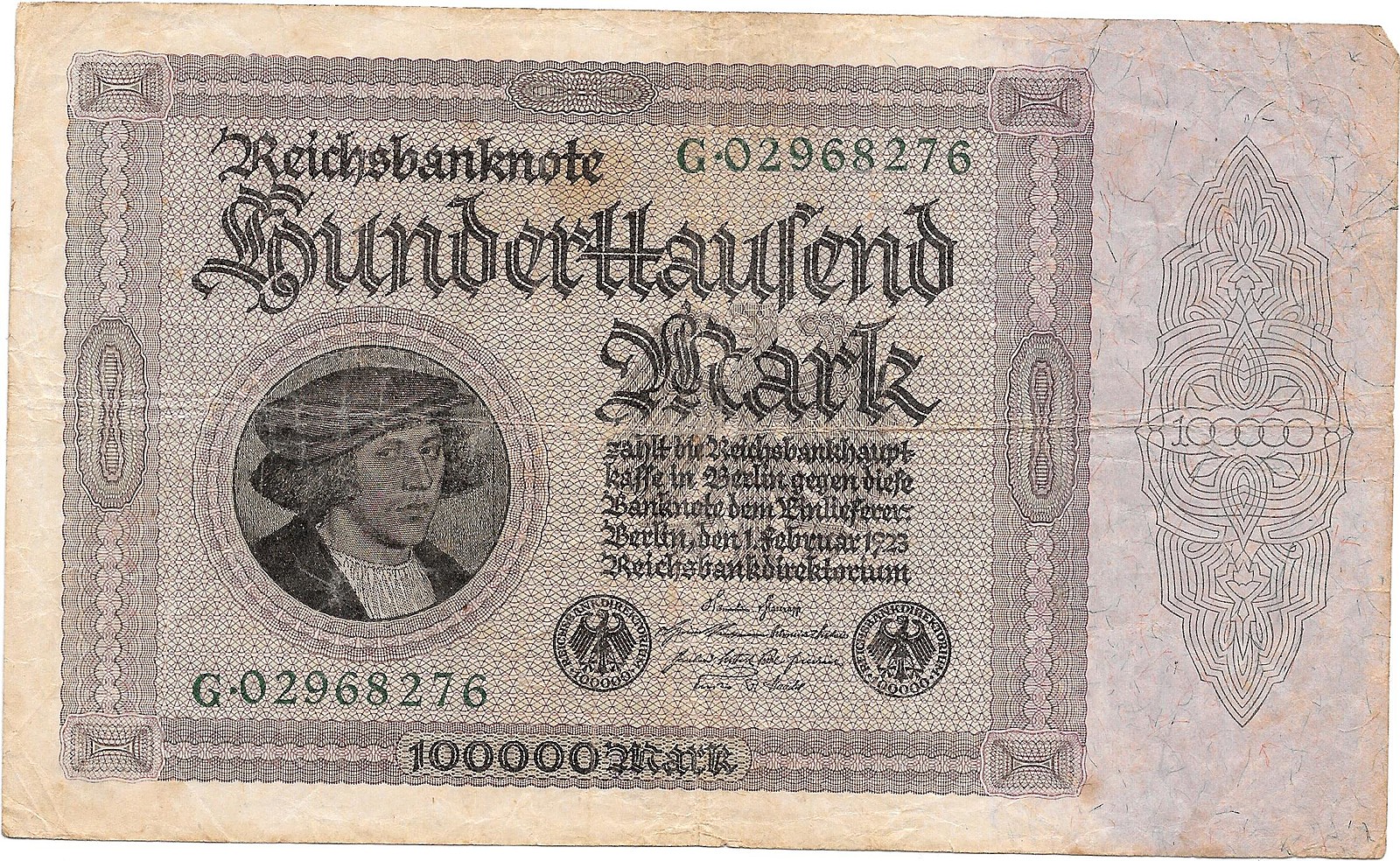 Банкнота 100000 марок 1923 Веймарская республика Германия