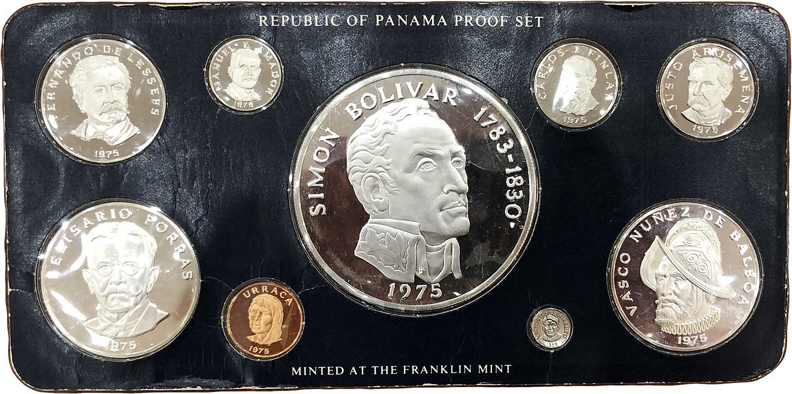 Набор монет 1, 5, 10, 50 сентесимо 1, 2 1/2, 5, 20 бальбоа 1975 PROOF Панама