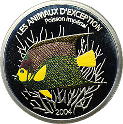 Монета 10 франков 2004 Императорский ангел Исчезающий вид рыб Конго