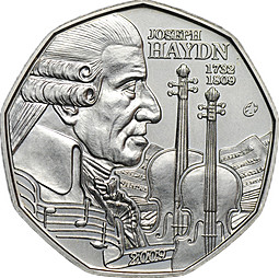 Монета 5 евро 2009 200 лет со дня смерти Йозефа Гайдена Австрия